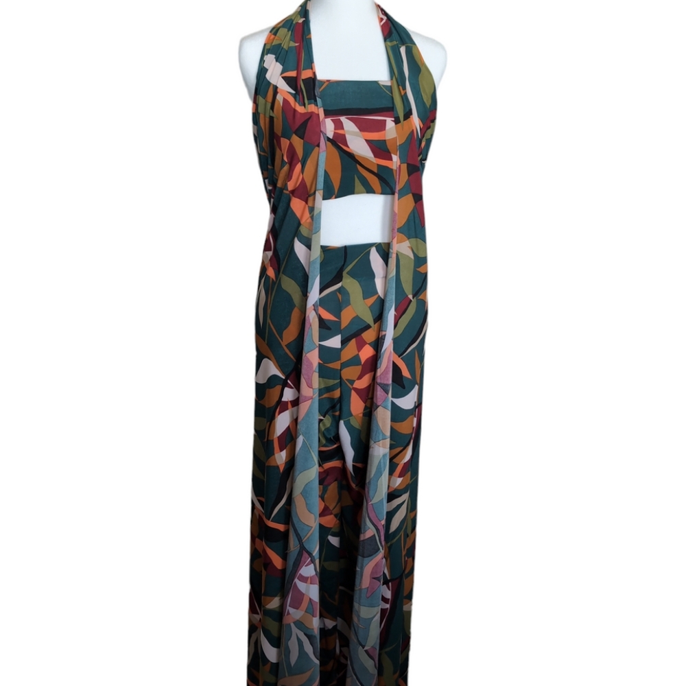Verdant Jungle Print Pant Wrap and Bandeau Set